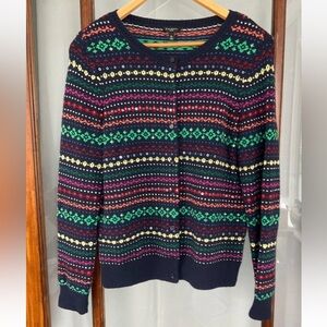 Talbots Fair Isle Wool Cardigan Medium Petite Colorful Stripe Sequins Grandma